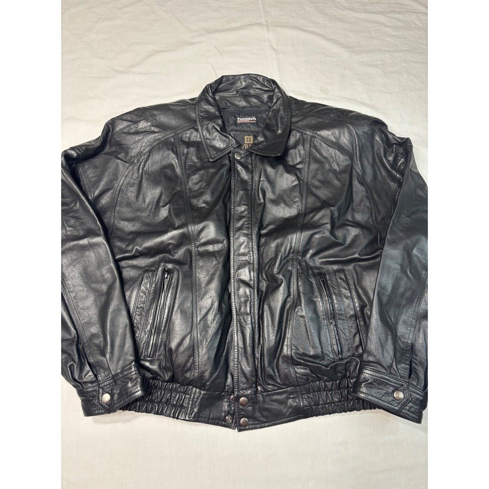 Byrnes & Baker Black Leather Bomber Jacket Thinsulate Liner Mens XL 6633